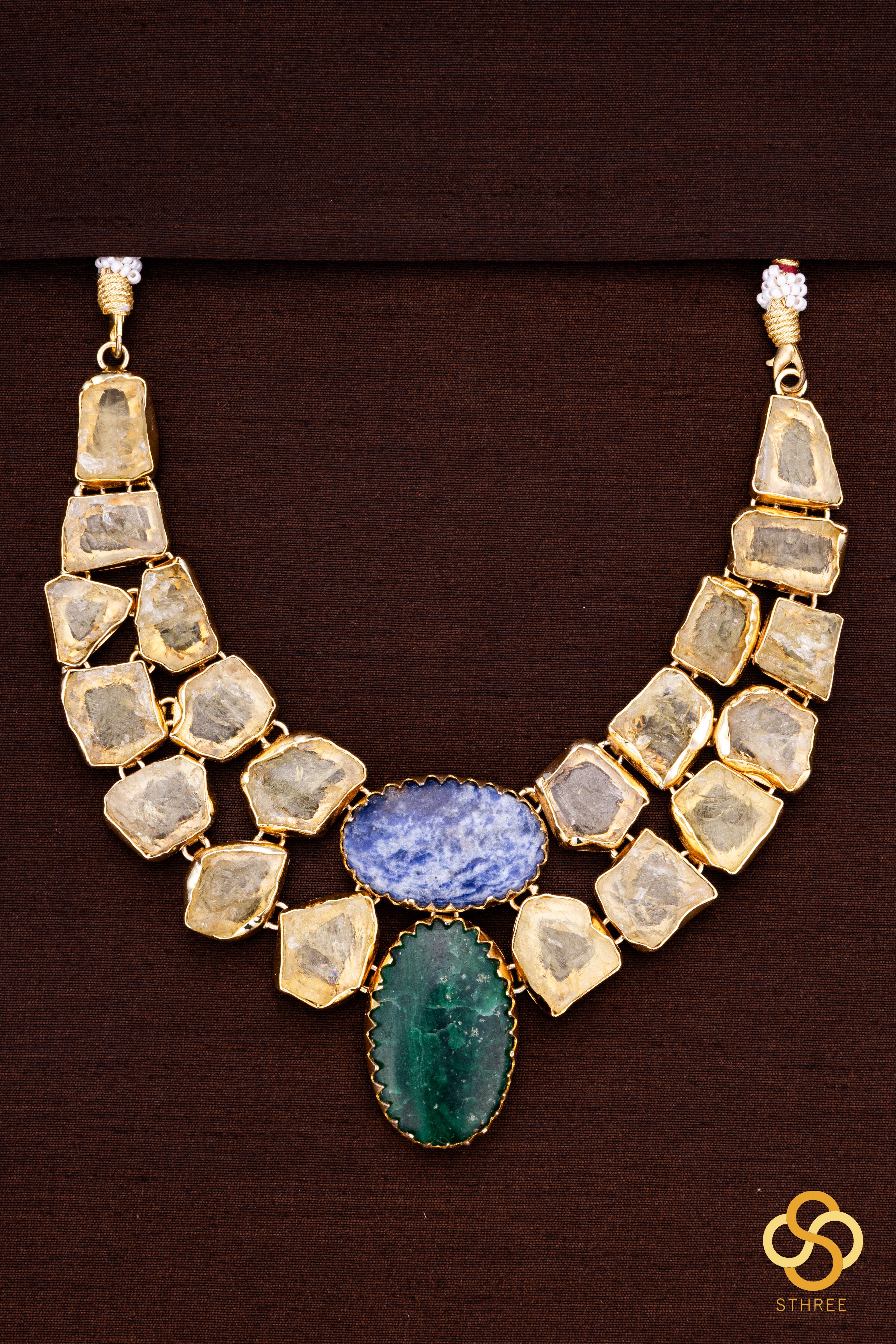 Druzy Raw stone necklace - Citrine yellow with Emerald green