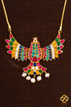 Gandaberunda Pendant with Pearls - Navarathna