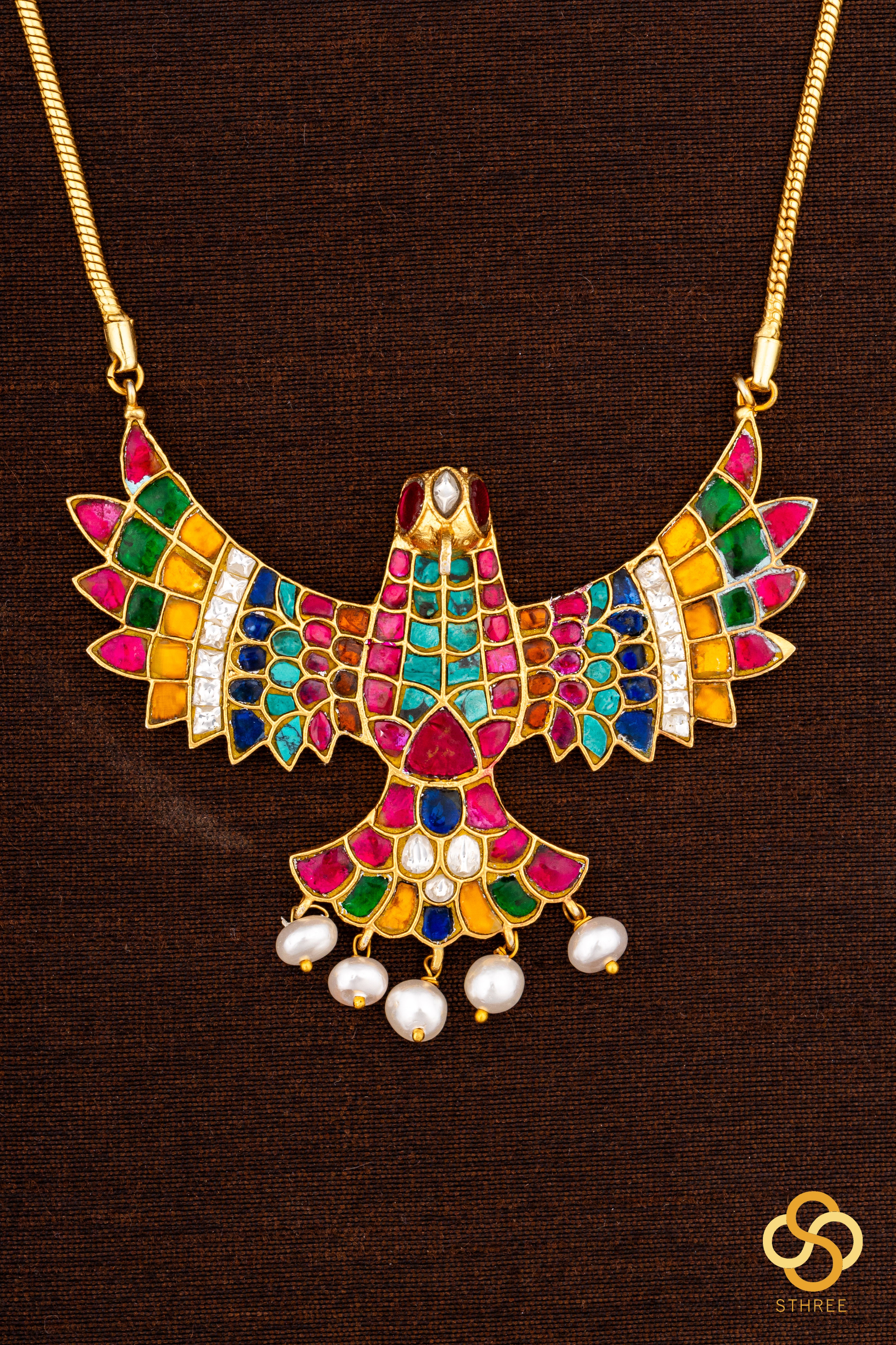 Gandaberunda Pendant with Pearls - Navarathna