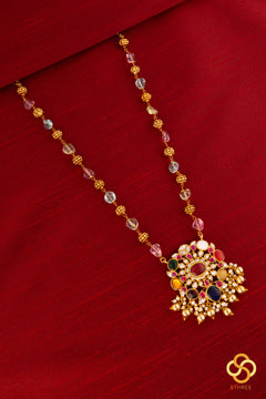 Navarathna Pendant with Gold Ball and Multi Colour Stone