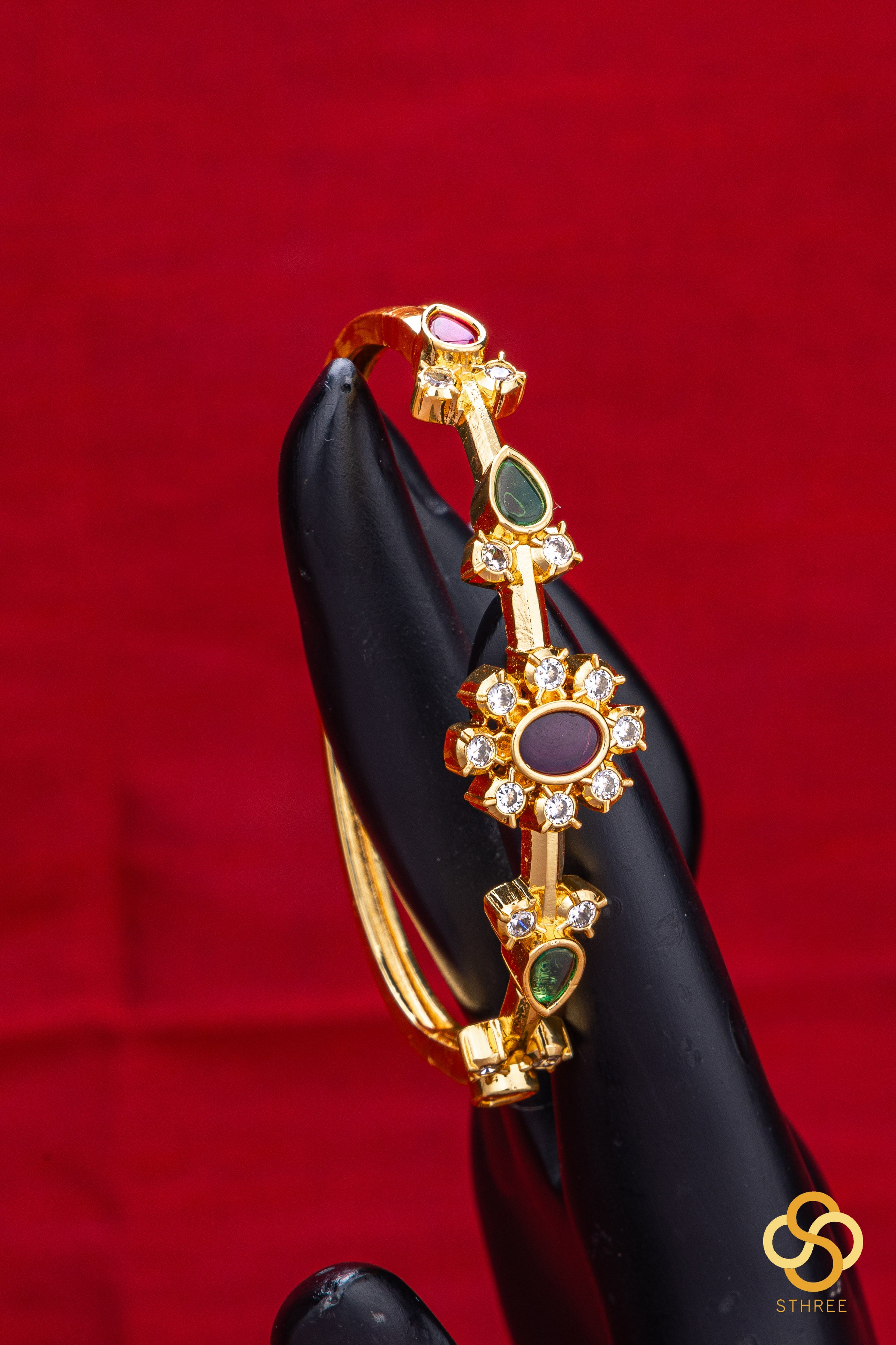 Openable Kada - Ruby pink with Emerald green  (single kada)