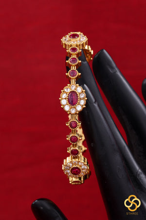 Ruby pink and white stone bangles - Set of 2