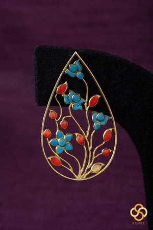 Jadau kundan earrings - Turquoise and coral