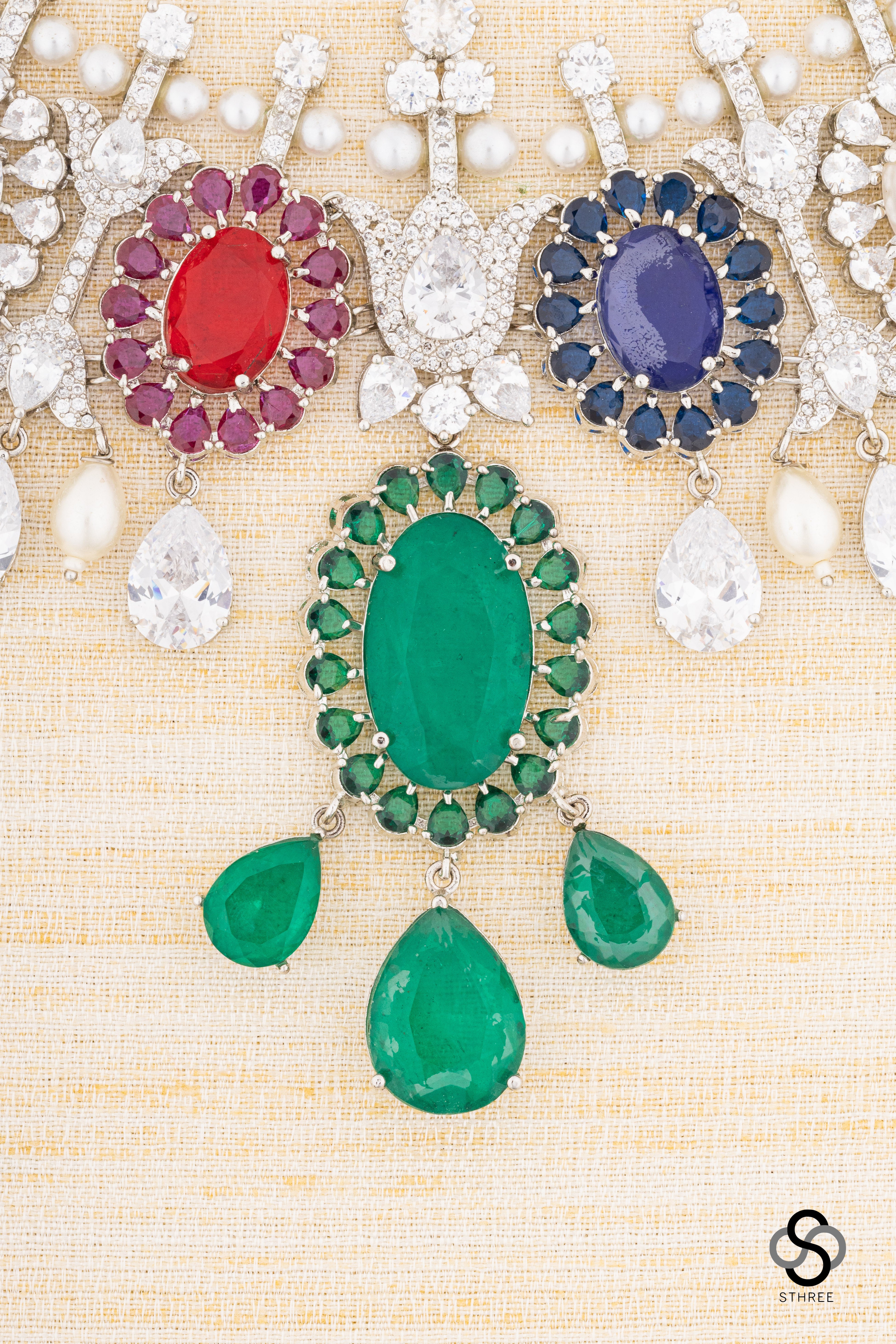 Zircon Choker - Navarathna - Rhodium finish