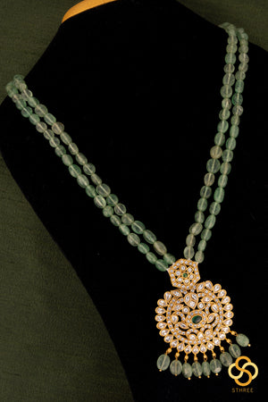 Jadau kundan necklace with two line green beads