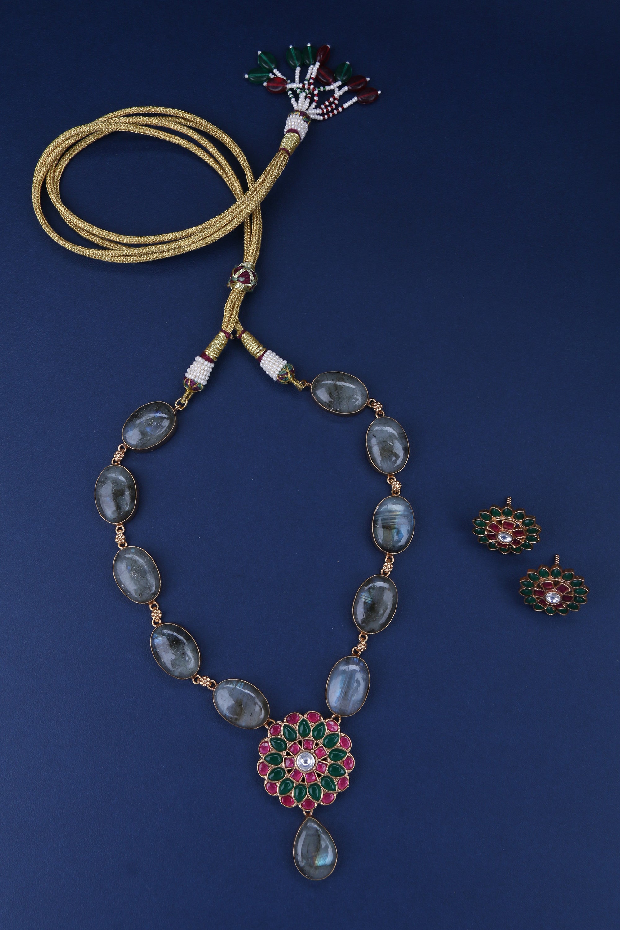 Natural Cabochons with Jadau Kundan Pendant