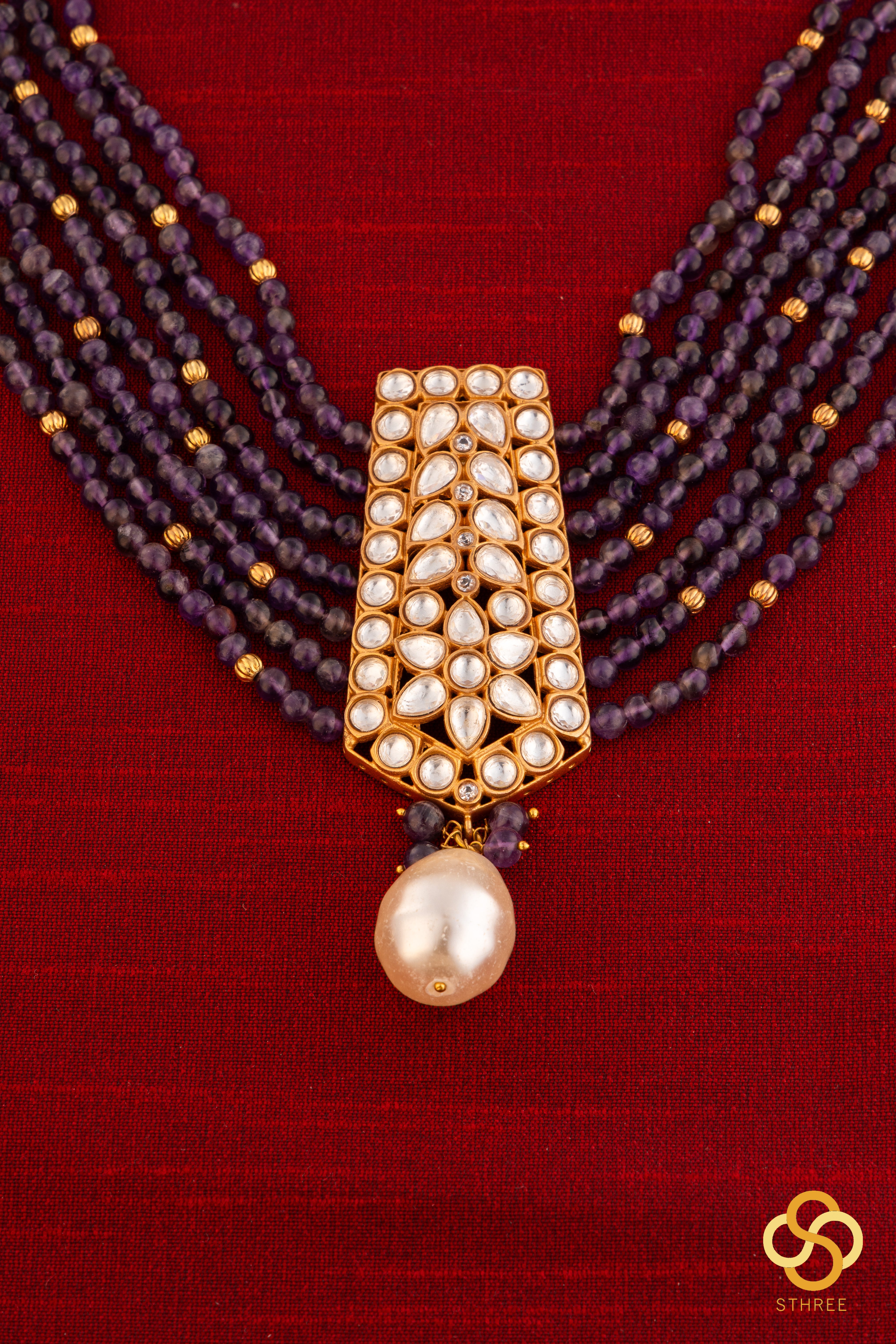 Amethyst  beads with a kundan pendant