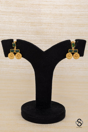 Lakshmi coins with rectangular stone - Emerald green