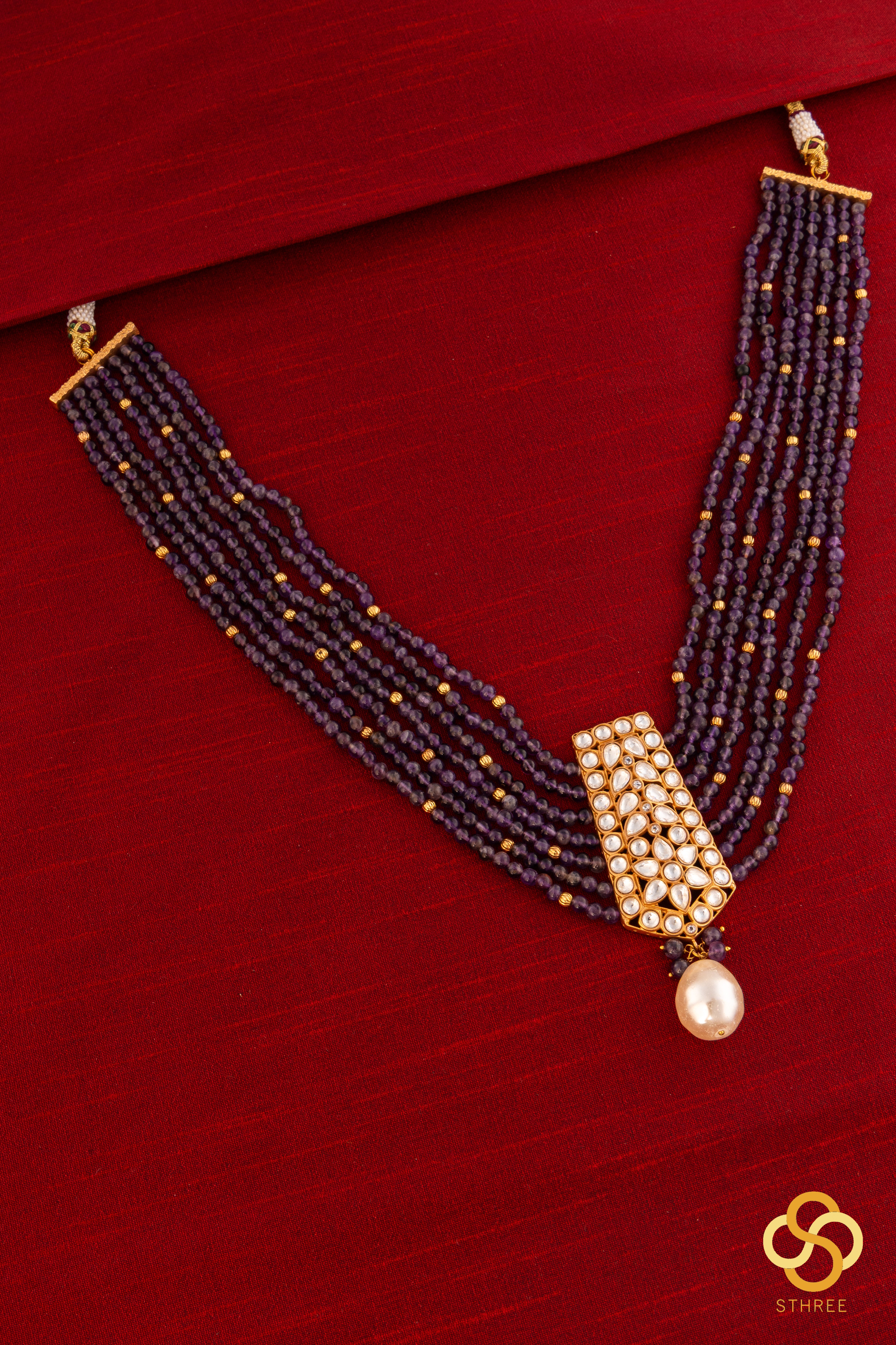 Amethyst  beads with a kundan pendant