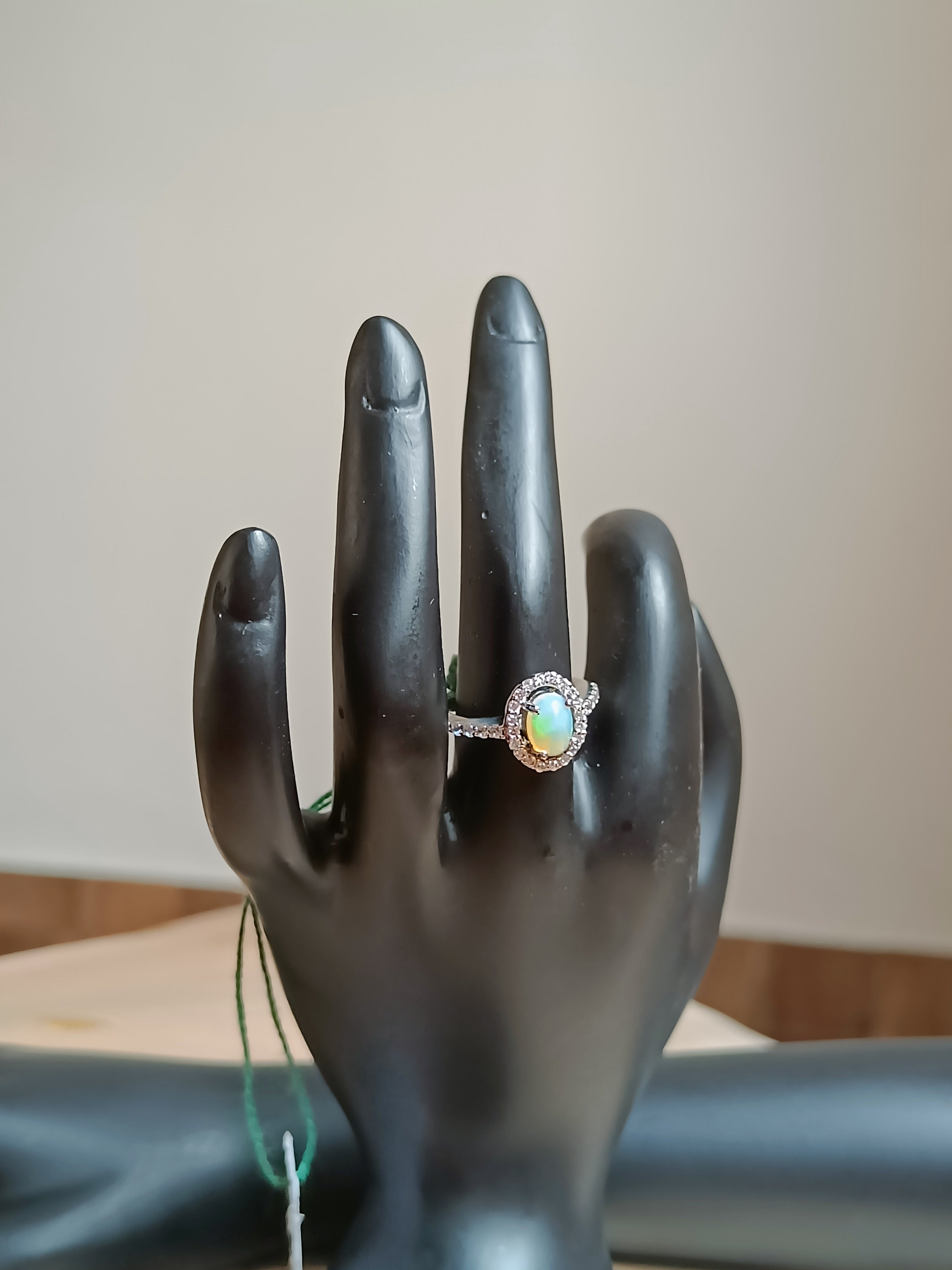 Opal and Zircon finger rings - Pure silver, Size 15