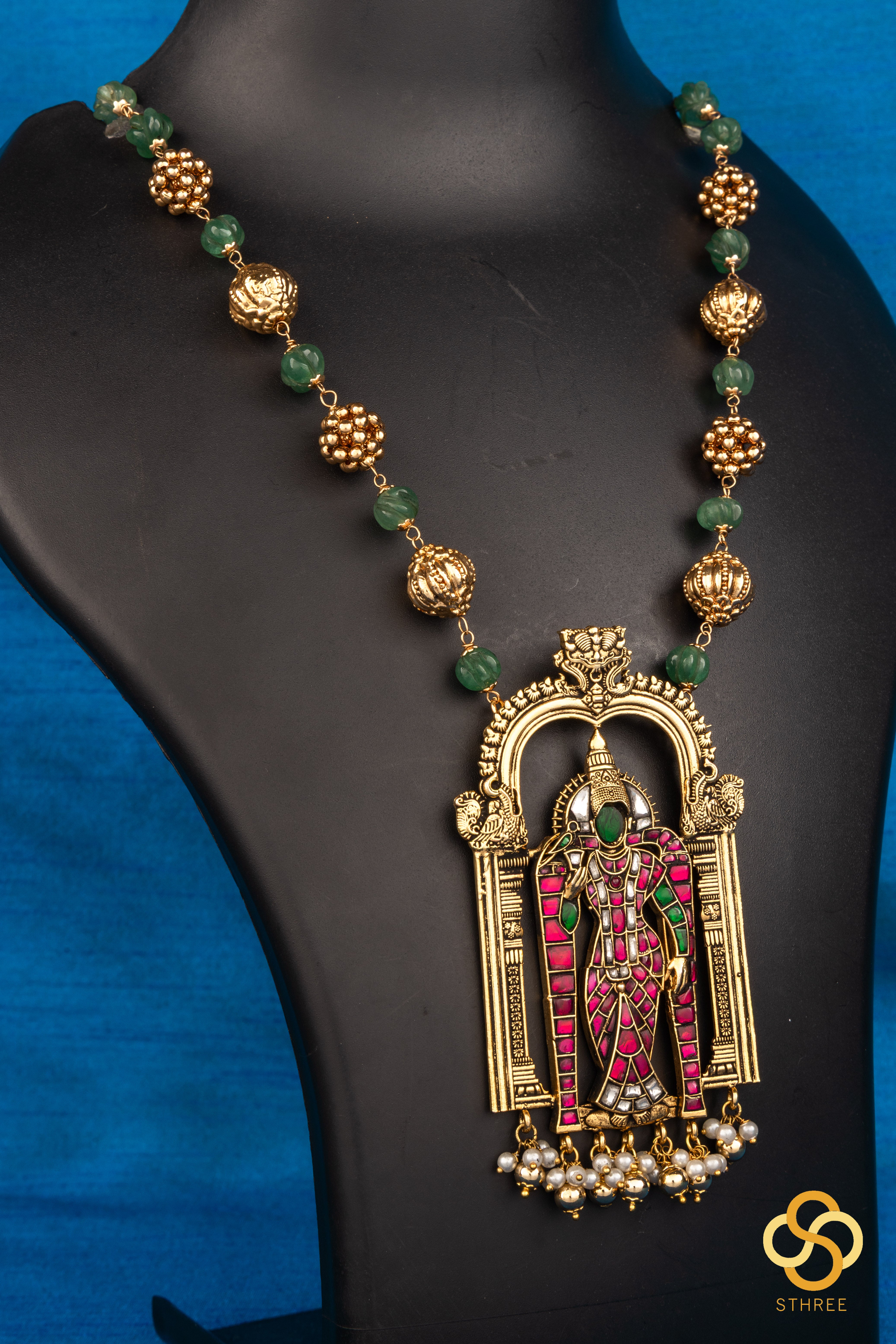 Meenakshi  Amman (Big) Jadau kundan with green/gold balls