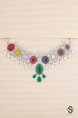 Zircon Choker - Navarathna - Rhodium finish