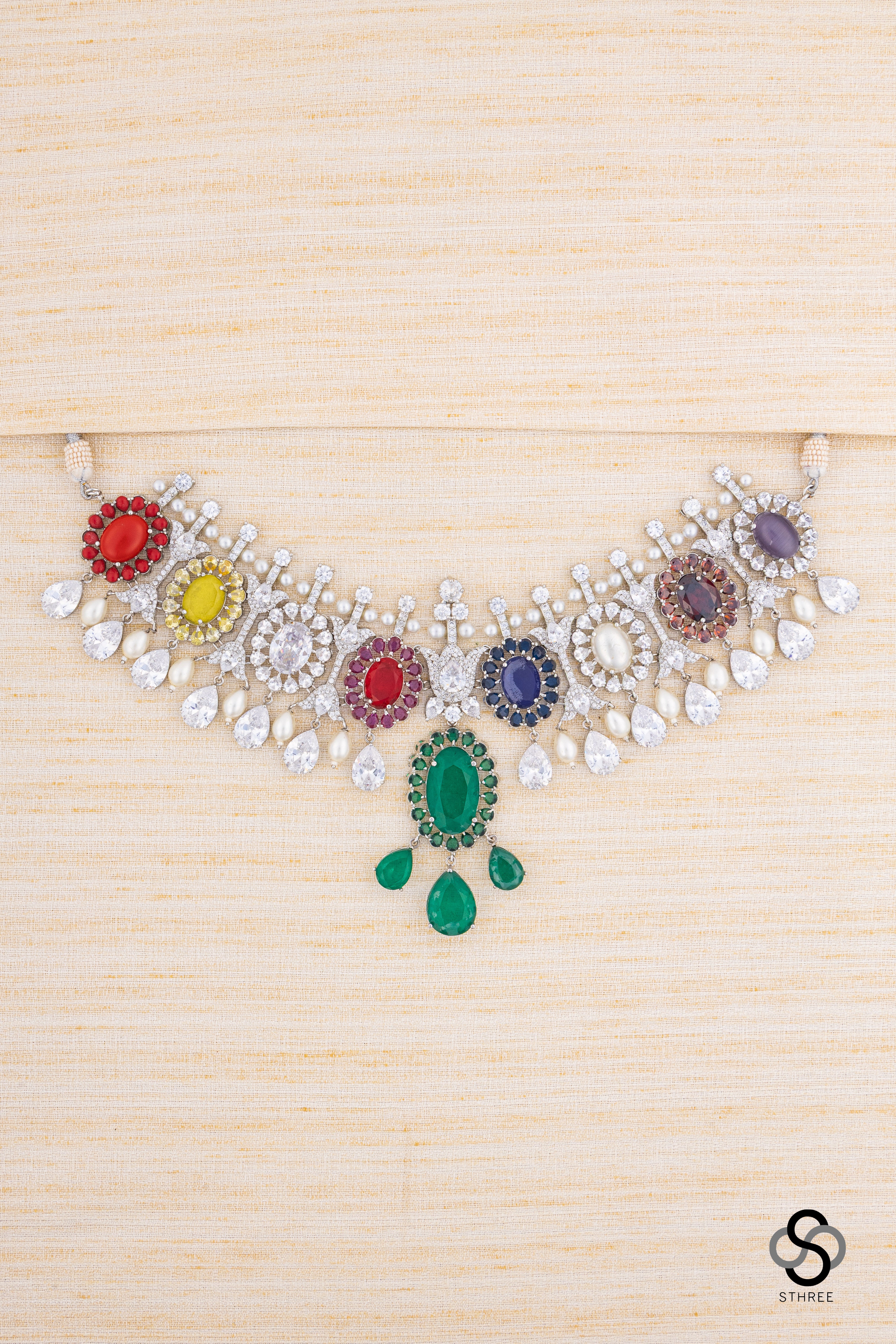 Zircon Choker - Navarathna - Rhodium finish