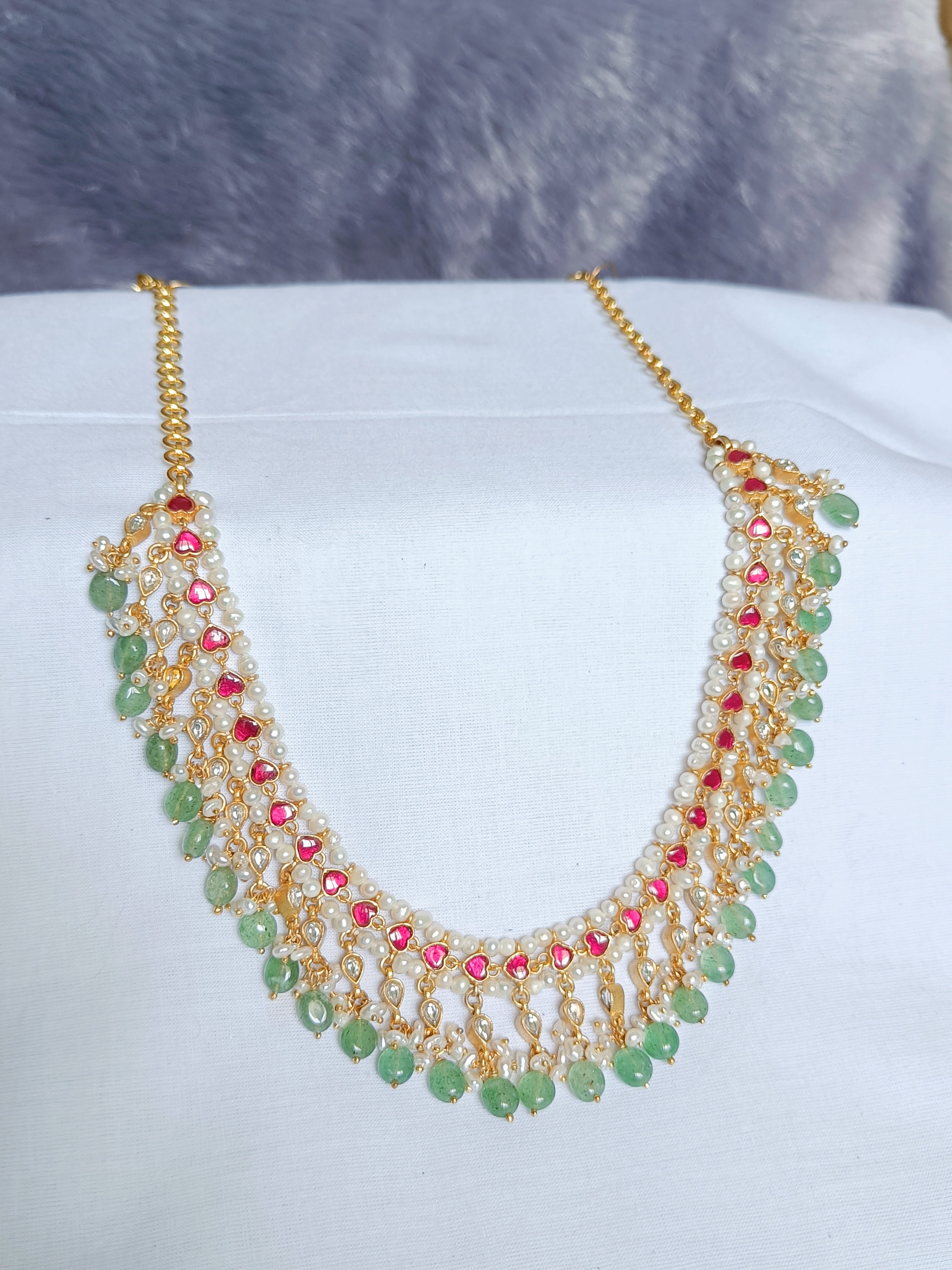 Pearls with Kemp Red Stone Necklace