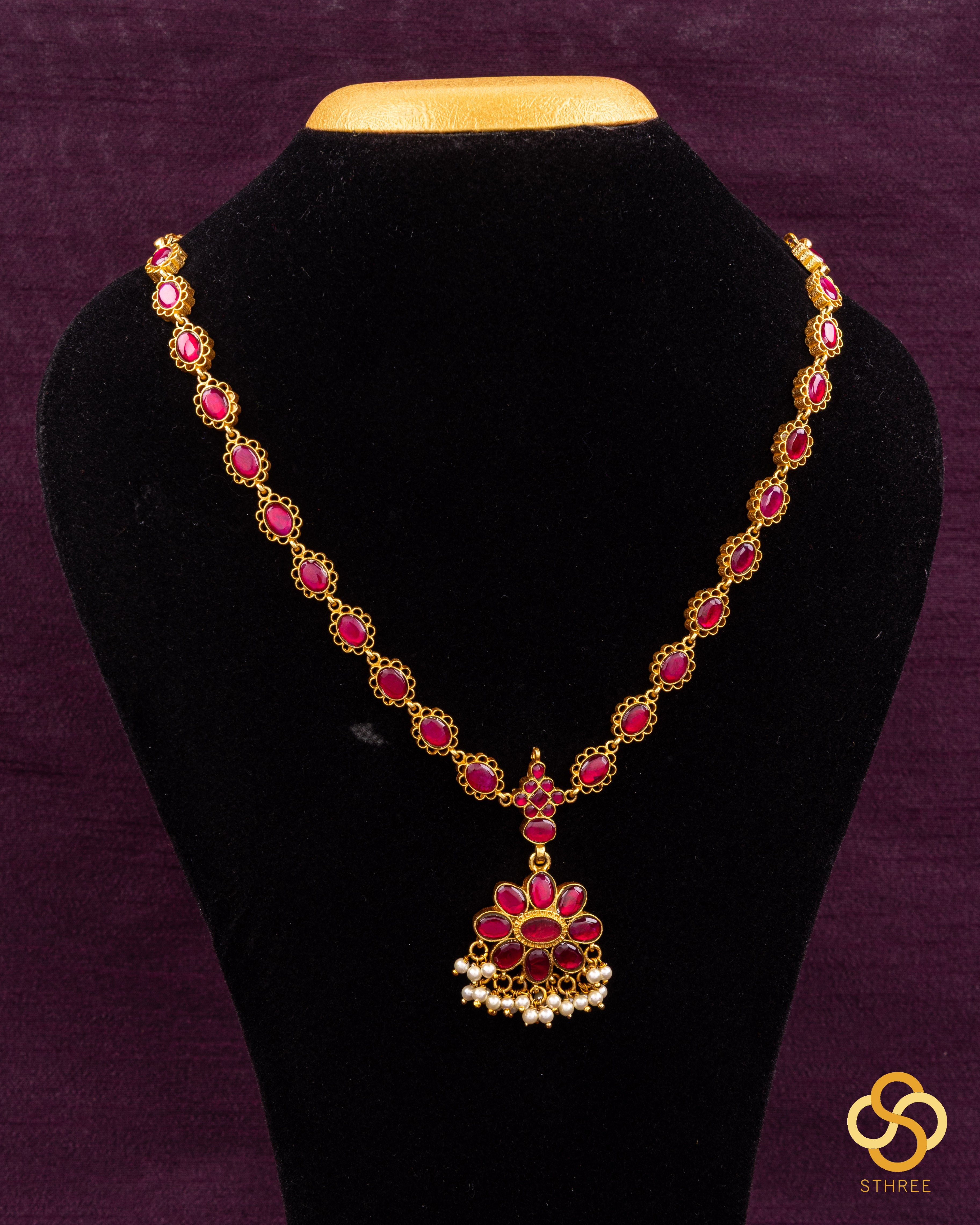 Ambujam - Palakkadu Necklace in Pure Silver with Pearls Hanging