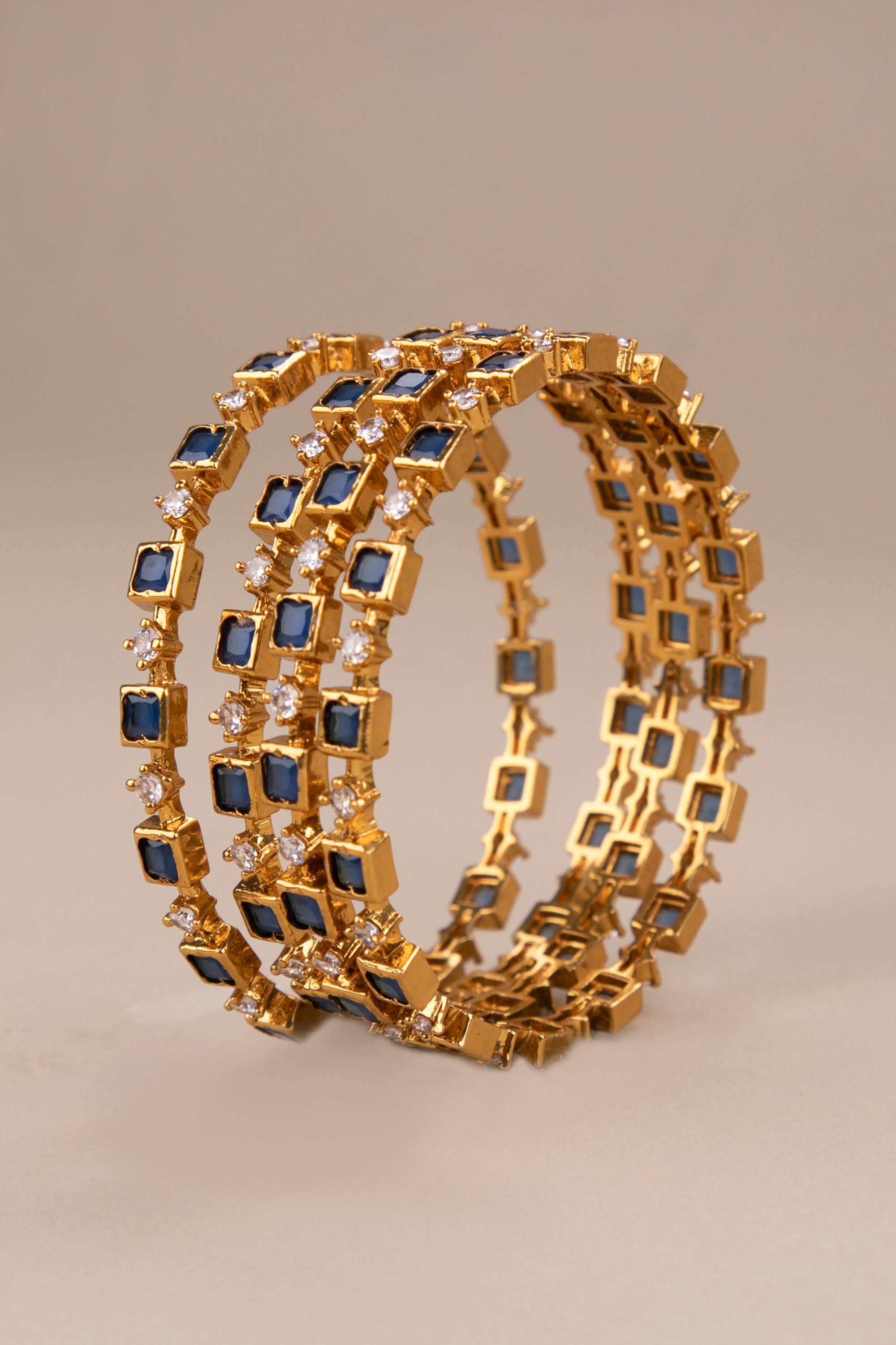 Sapphire blue white square bangles - Set of 4 bangles