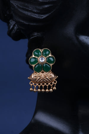 Jadau Kundan Jhumkas - Green