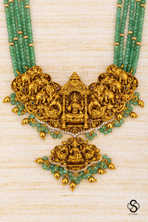 Lakshmi pendant with Nakas work - Green beads