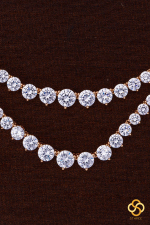 Two liner solitaire necklace - Rose gold finish