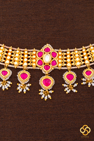 Rajwadi choker with Ruby red kundan