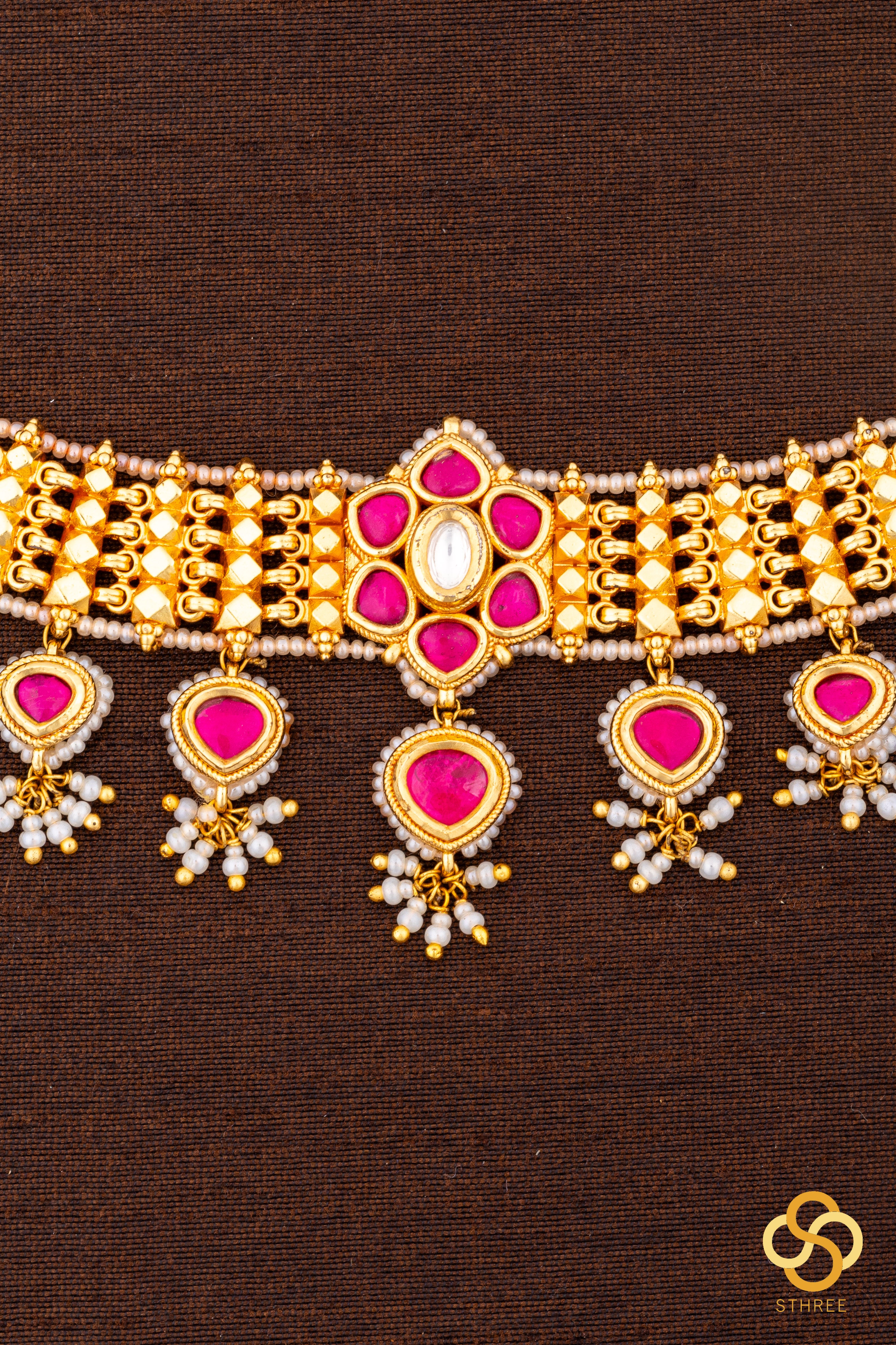 Rajwadi choker with Ruby red kundan