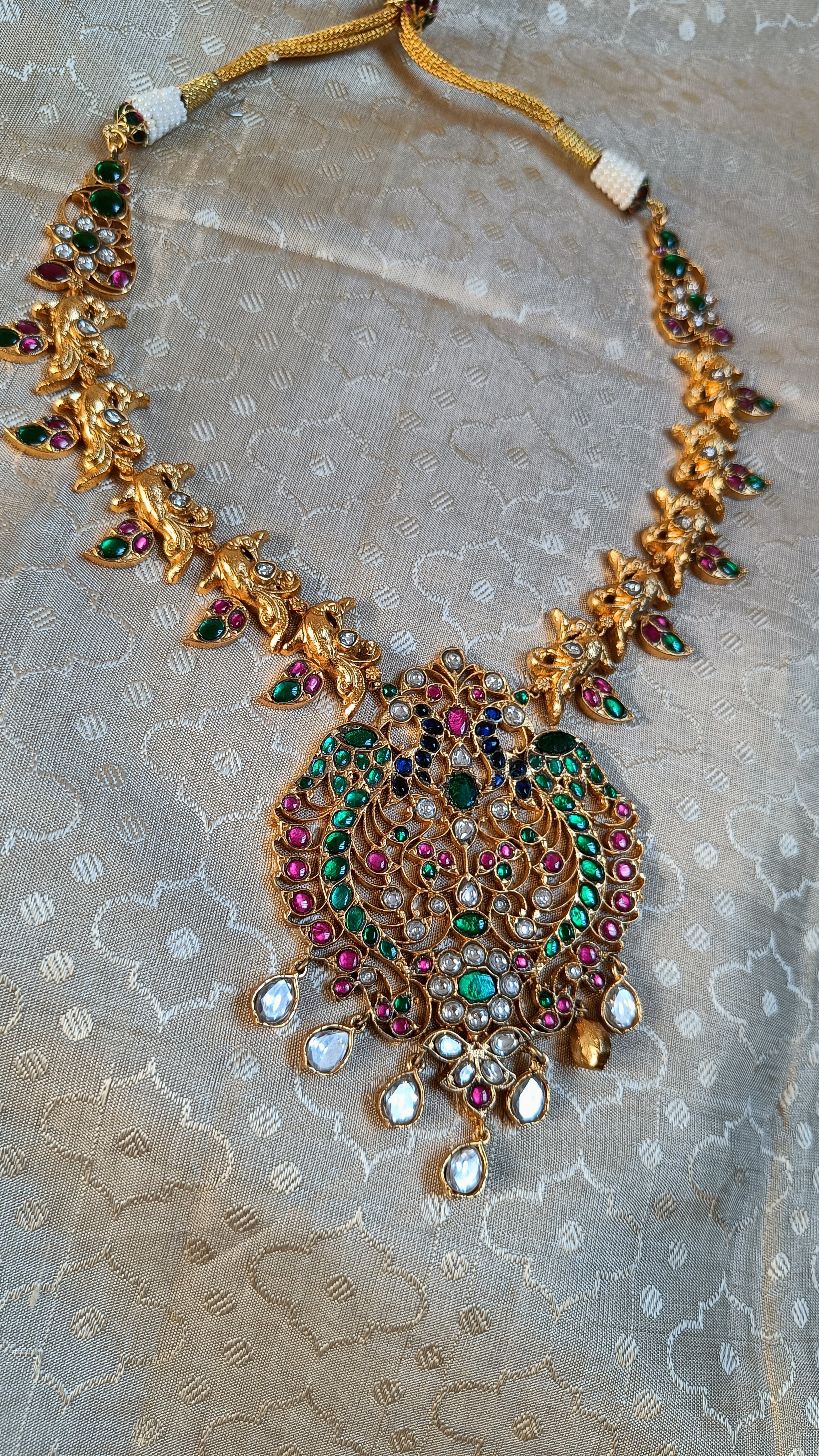 Kundan necklace set - Double peacock, with jhumkas