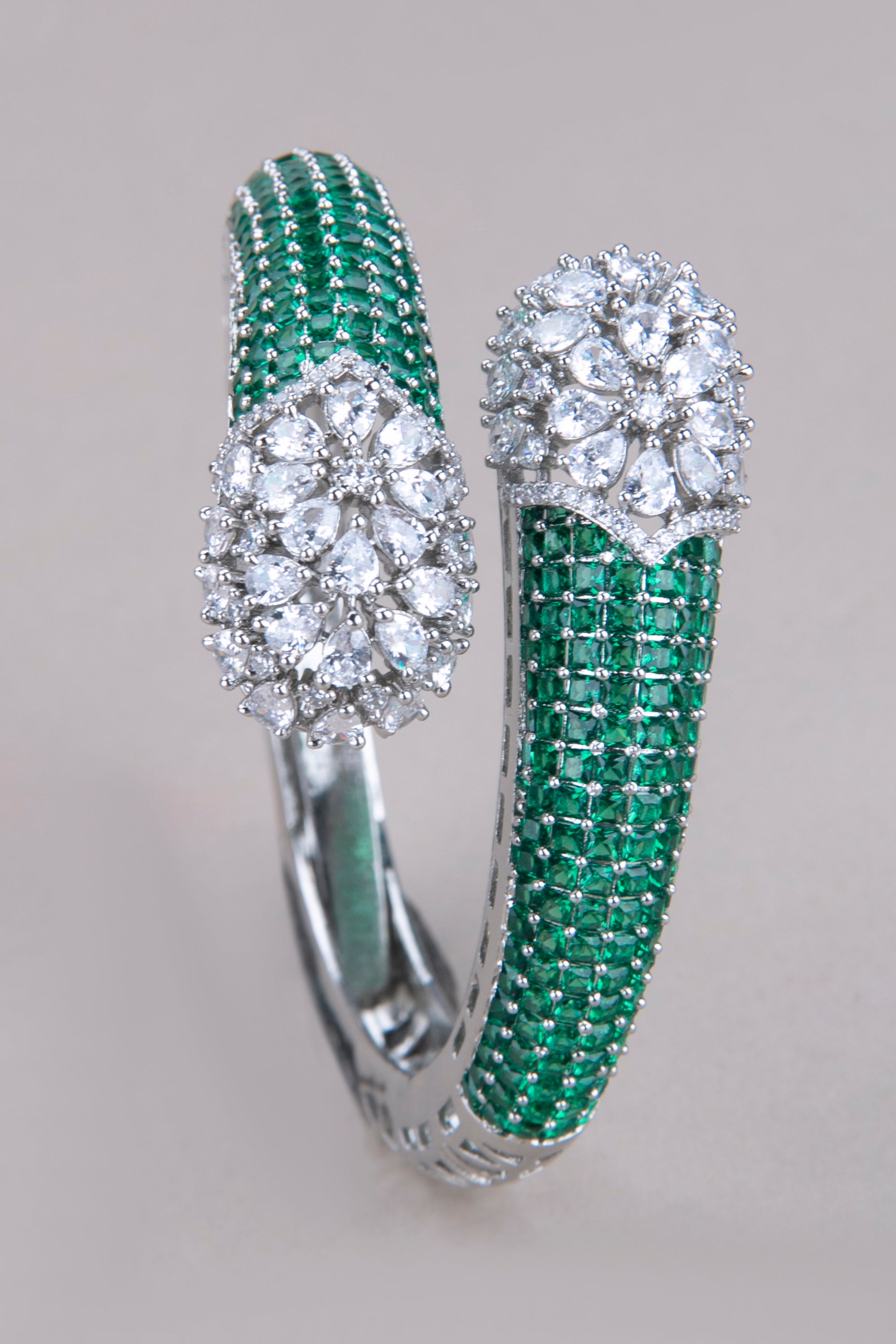 Kada - Rhodium polish -  Green  and Silver