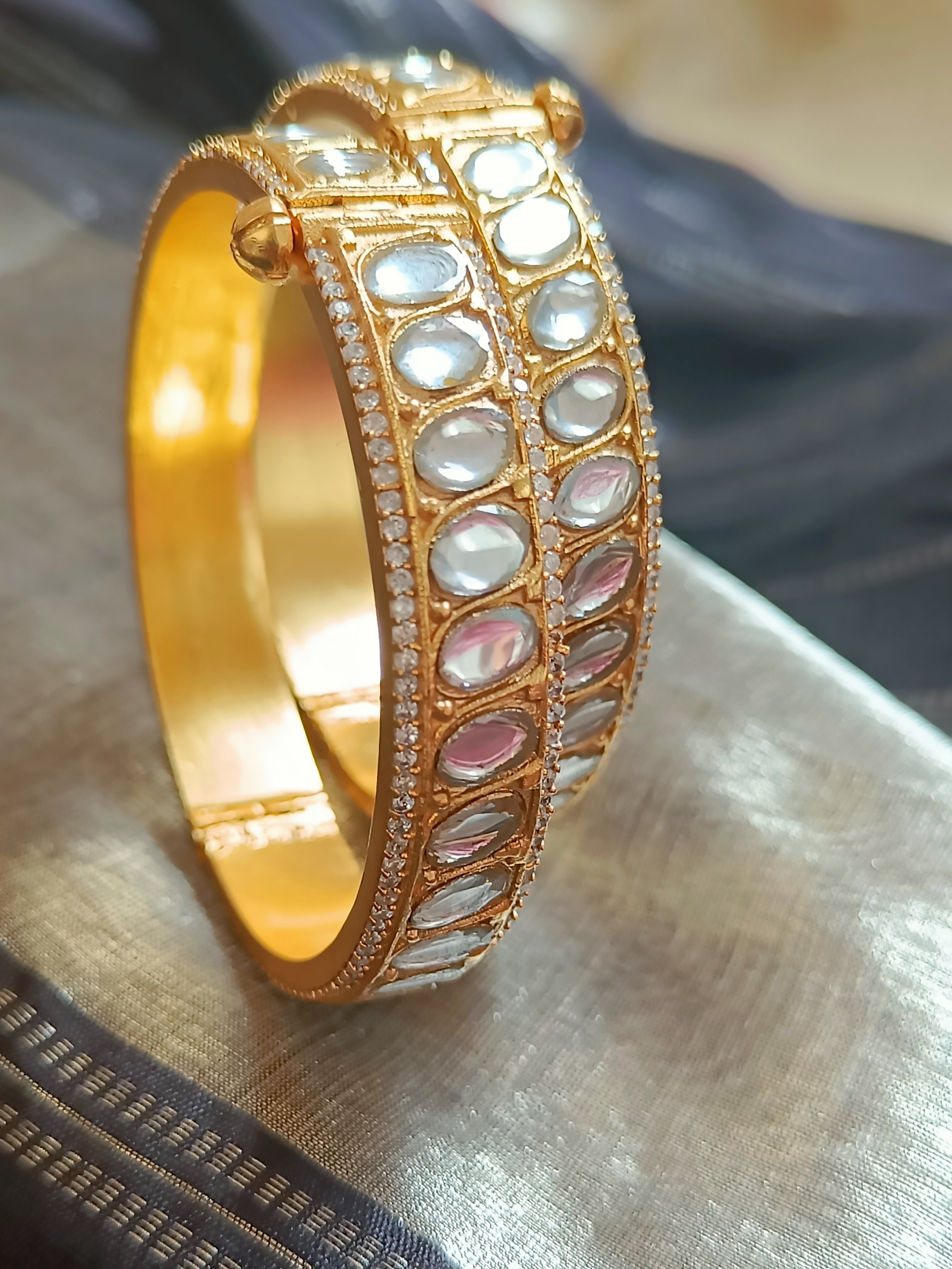 Uncut white with zircons in diamond setting, single piece kada