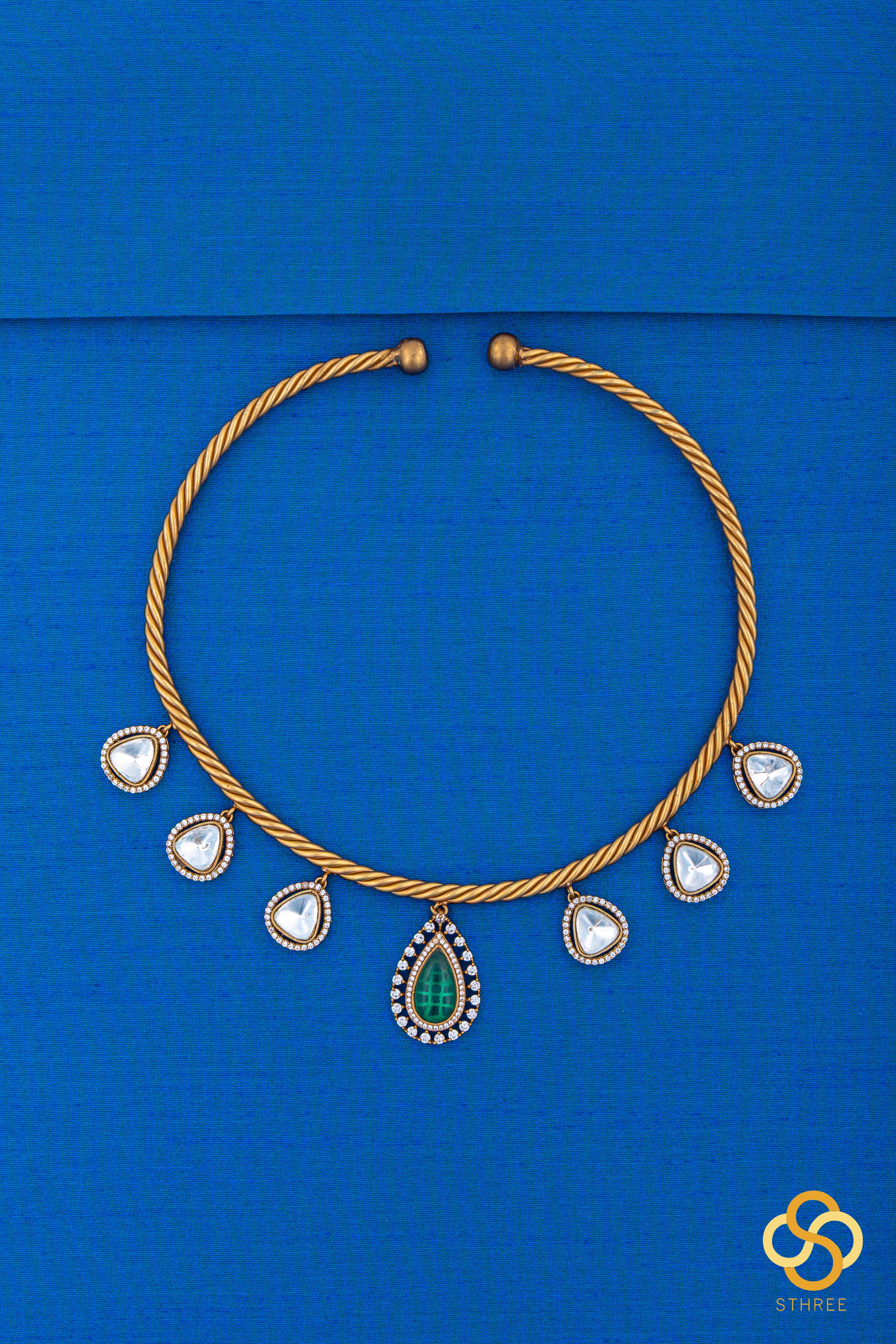 Hasli set - Kundan hangings - Green centerpiece