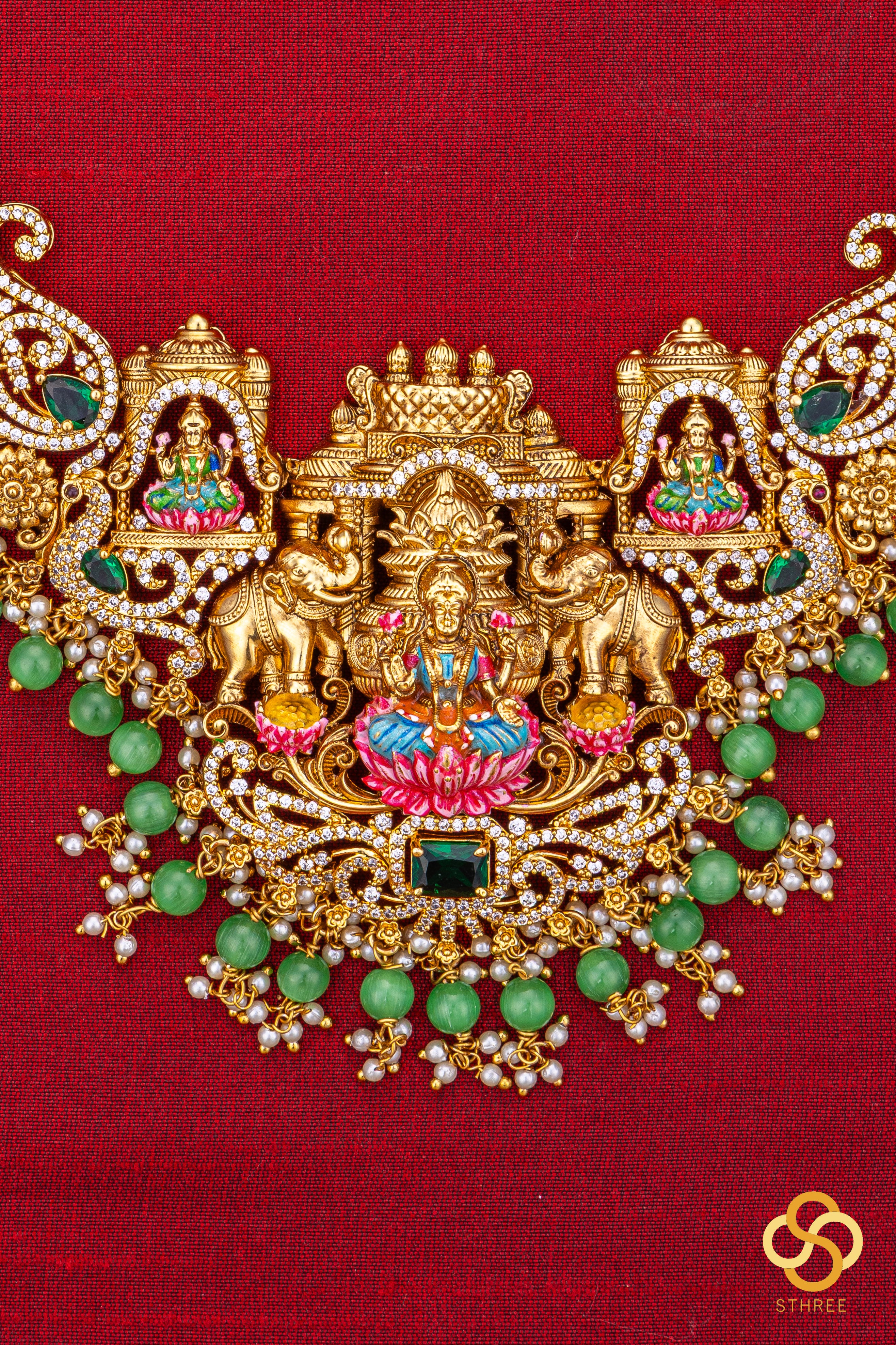 Gajalakshmi haram with Meenakari work - 38 inches long
