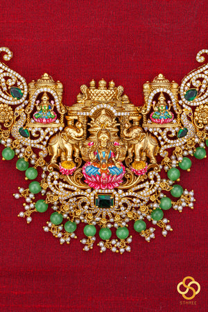 Gajalakshmi haram with Meenakari work - 38 inches long