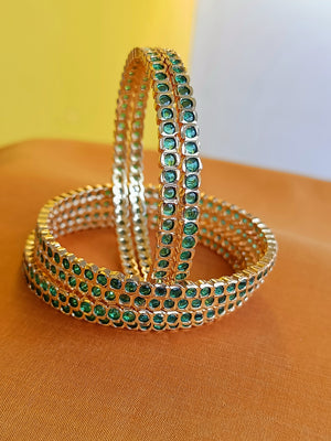 Mini emerald green stone bangles in Aympon