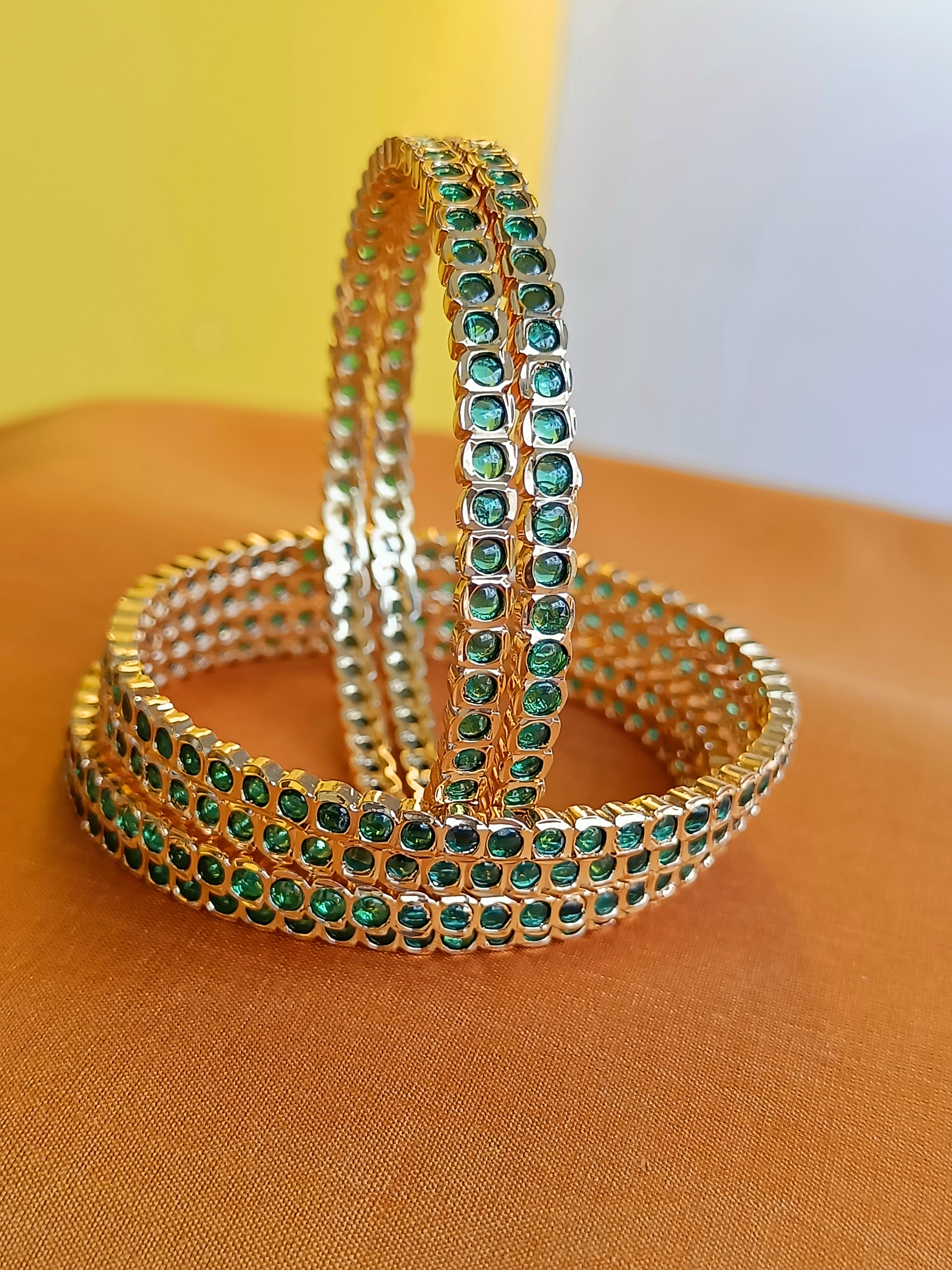 Mini emerald green stone bangles in Aympon