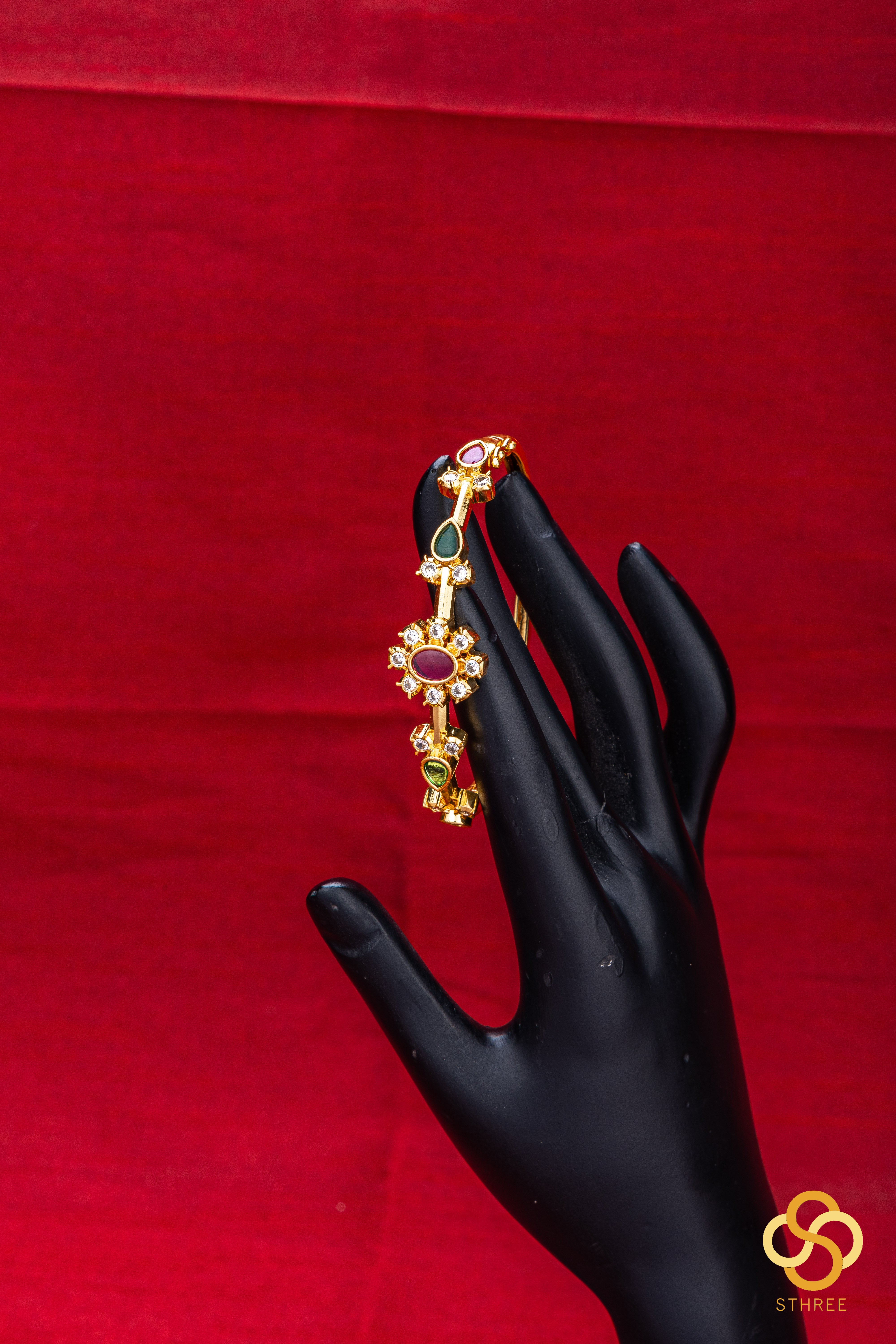Openable Kada - Ruby pink with Emerald green  (single kada)