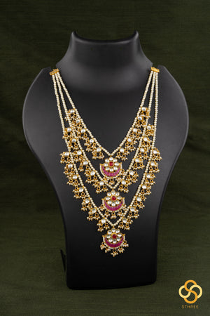 Teen lada - Kundan and pearls - White and red kundan