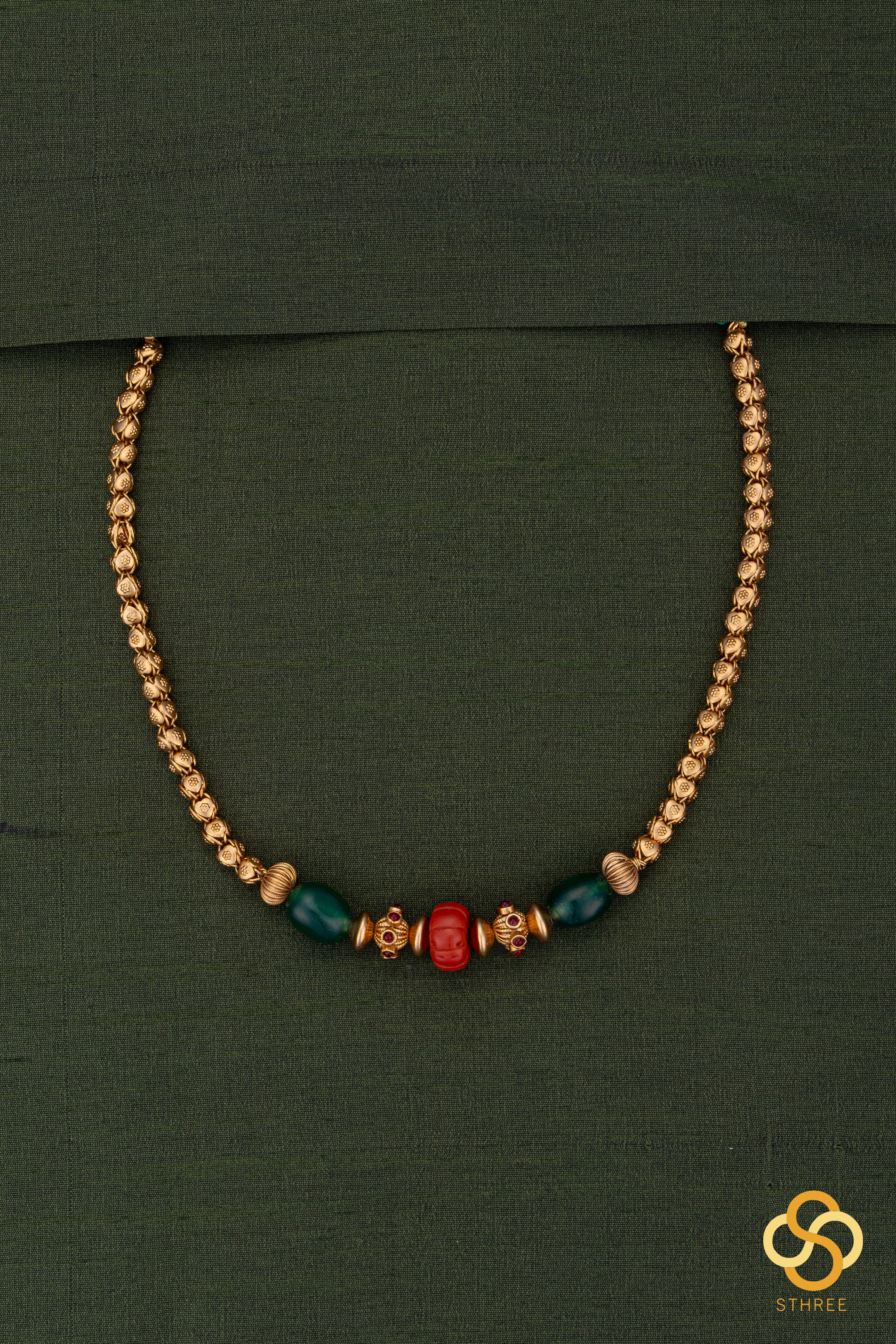 Corals and Green Beads Necklace Set