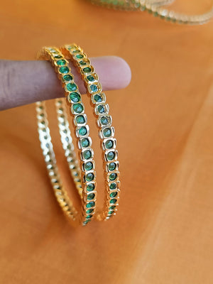 Mini emerald green stone bangles in Aympon