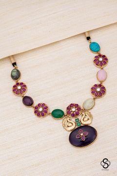 Multi colour cabochons with Amethyst pendant