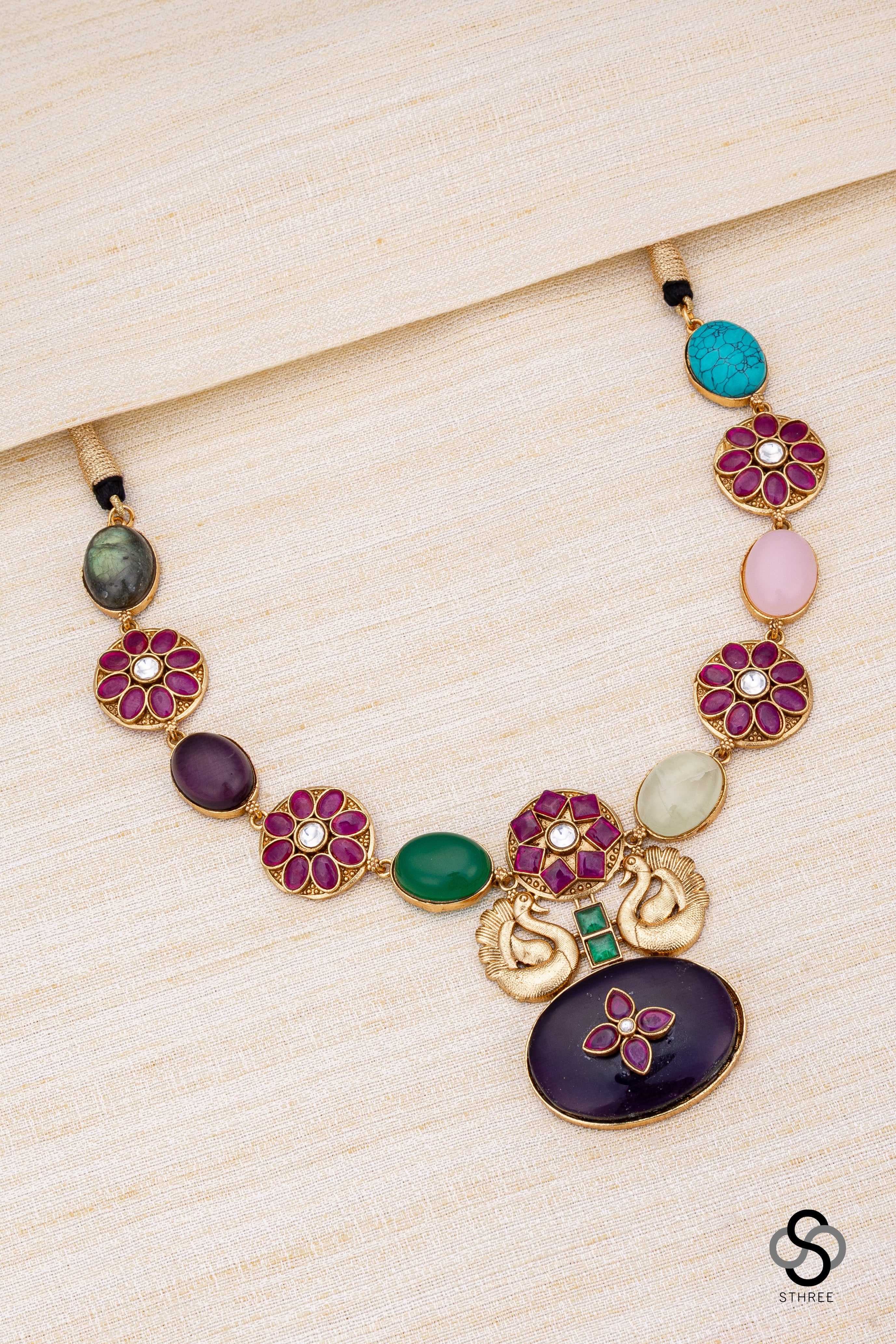 Multi colour cabochons with Amethyst pendant