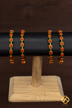 Coral with Square Pattern Bangle - Set of 4