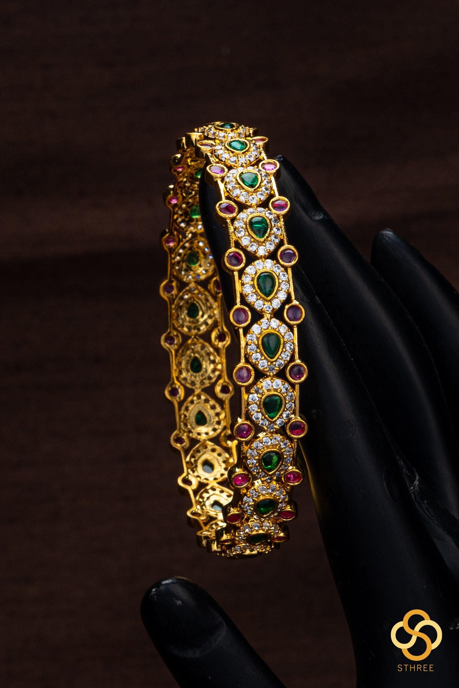 American Diamond bangles with Green and red kemp