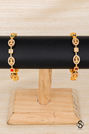Lakshmi bangles with zircons and navarathna - Set of 2