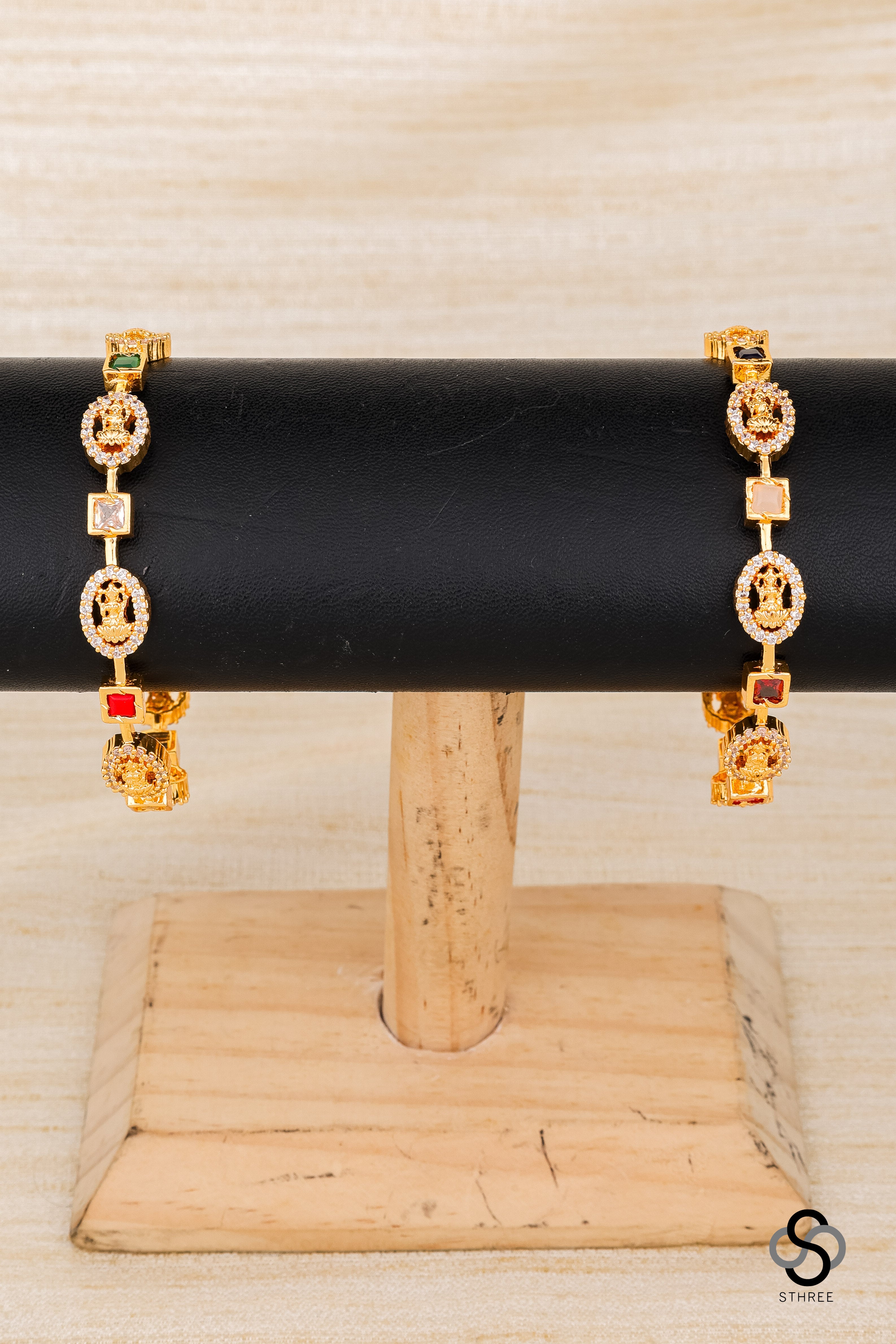 Lakshmi bangles with zircons and navarathna - Set of 2