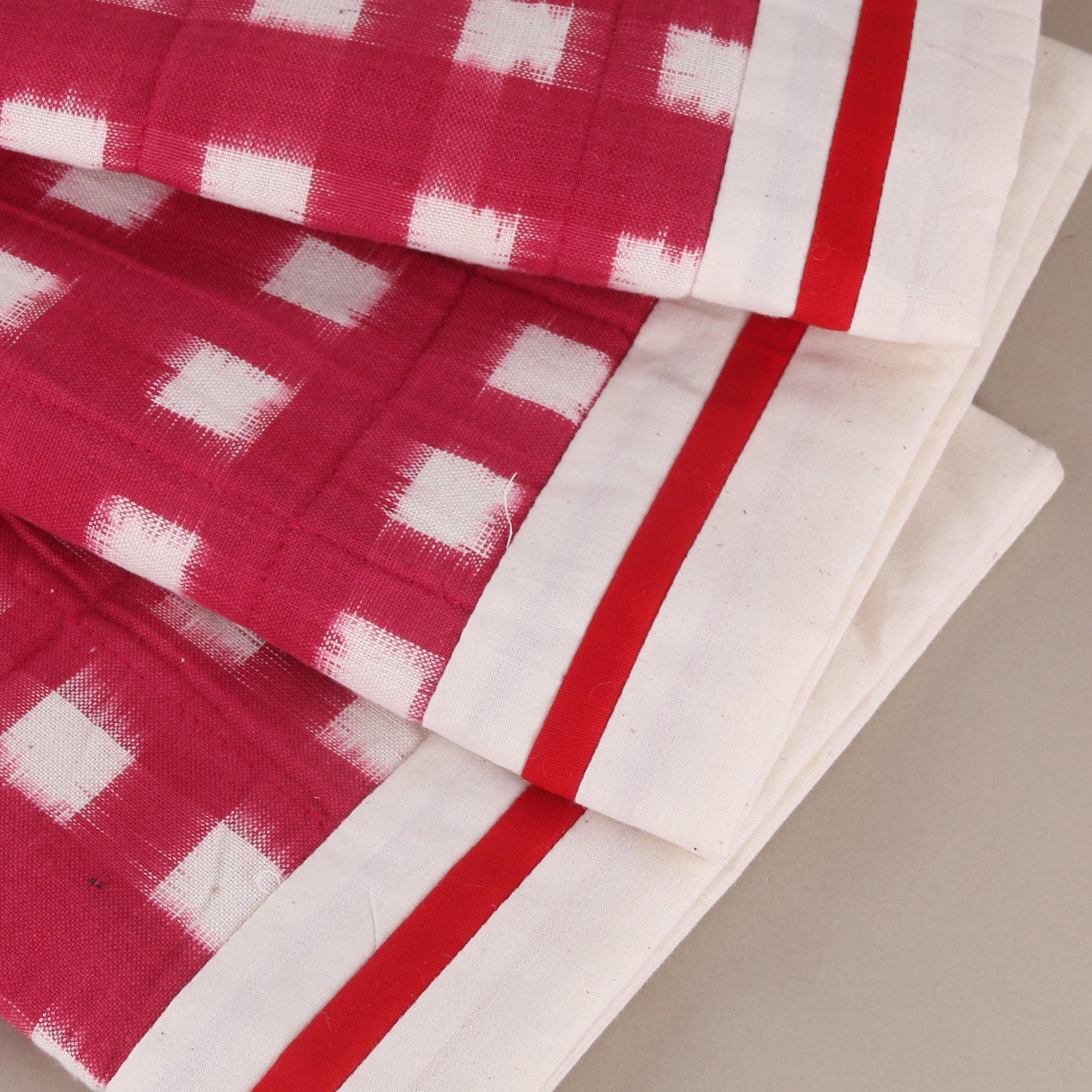 Ikat Cushion covers - Set of 2 - Red and white checks