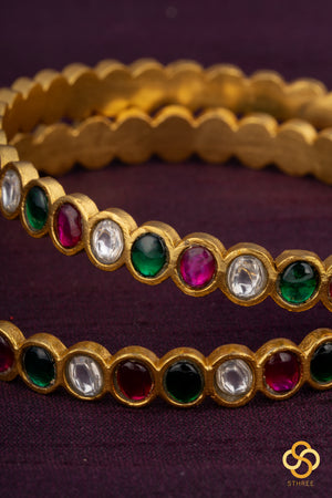 Jadau Kundan bangles - Red, Green and white