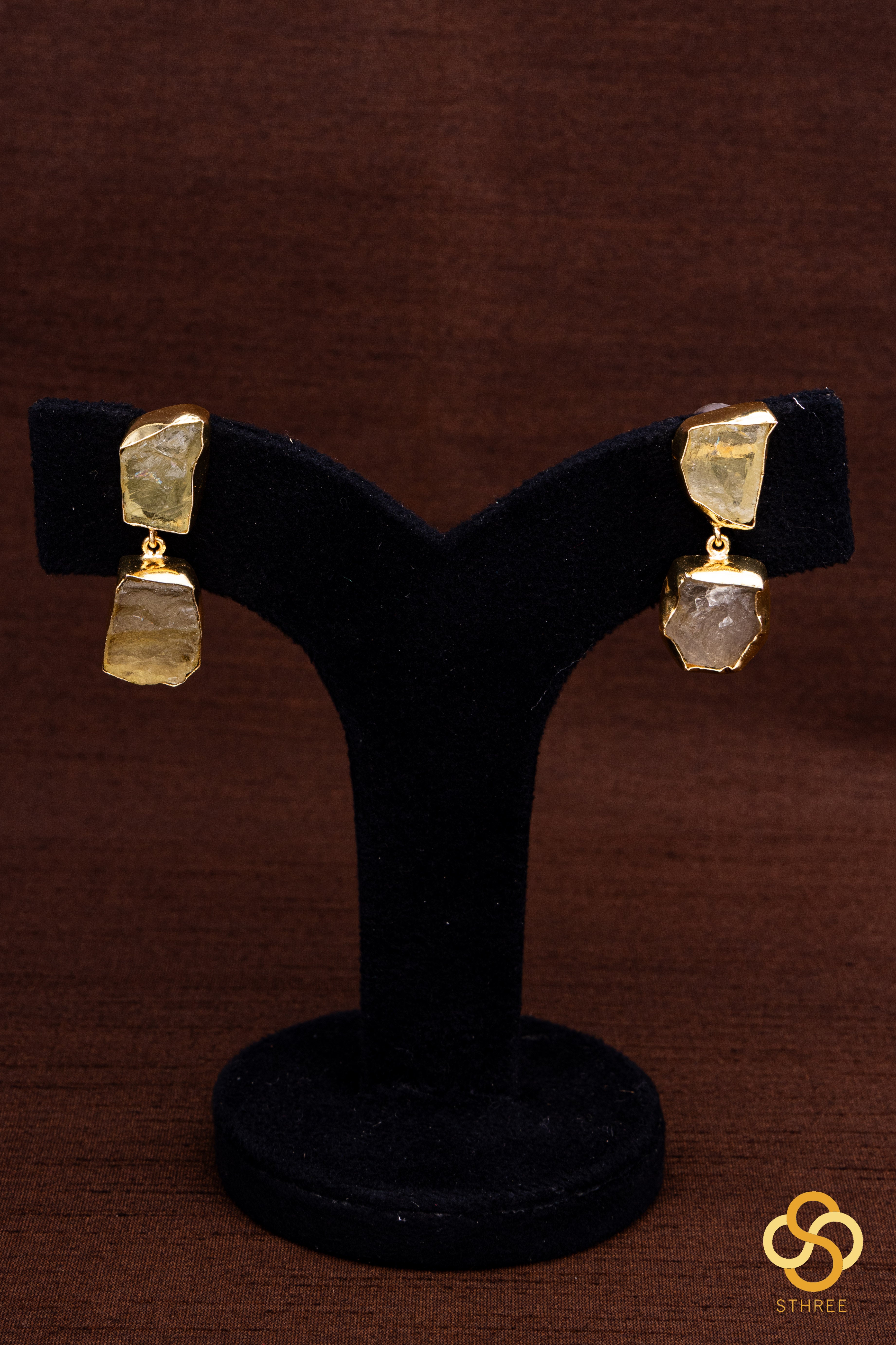 Druzy Raw stone necklace - Citrine yellow with Emerald green