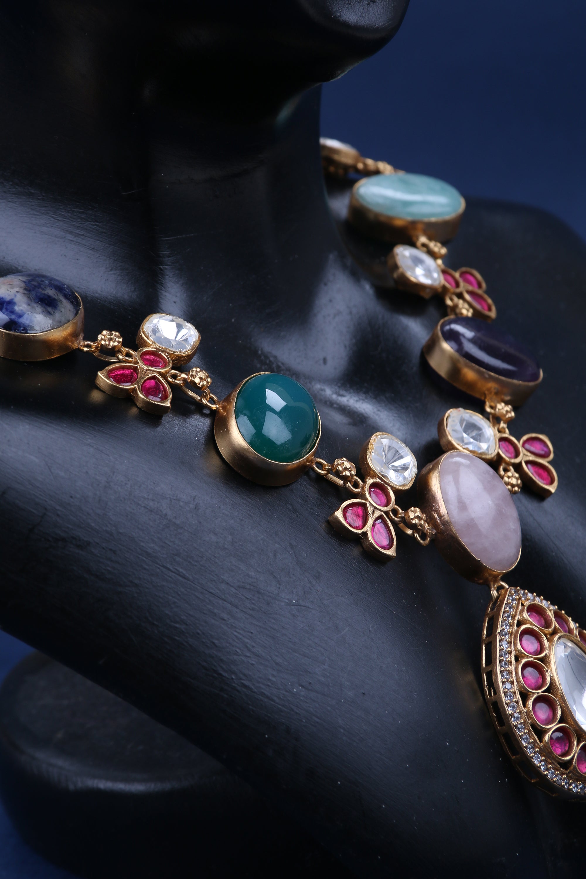 Multi Colour Cabochons with Jadau Kundan Pendant