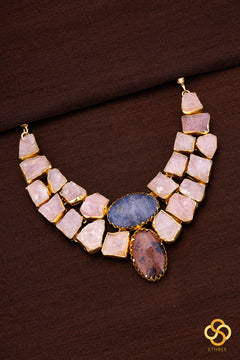 Druzy Raw stone necklace - Pink and Brown centre piece