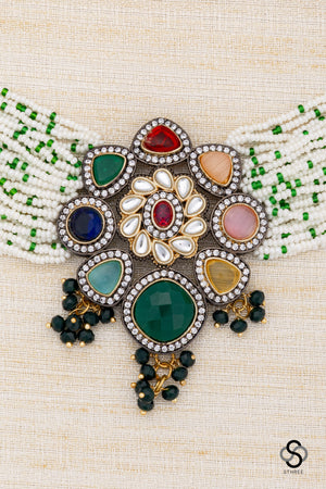 Pearl bunch with multi stone pendant