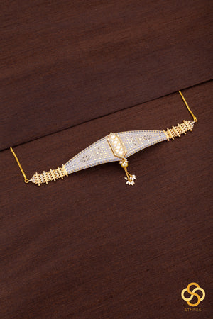 Rajwadi V pattern choker - Silver and gold two tone finish